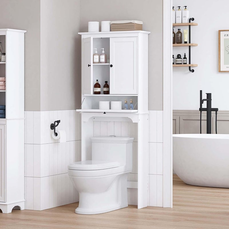 Spirich Over The Toilet Storage Cabinet, Bathroom Above Toilet Storage Cabinet with Doors and Adjustable Shelves, White - Image 3